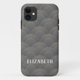 Art Deco Gold Grey Name Aangepast Case-Mate iPhone Case