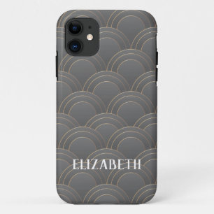 Art Deco Gold Grey Name Aangepast Case-Mate iPhone Case