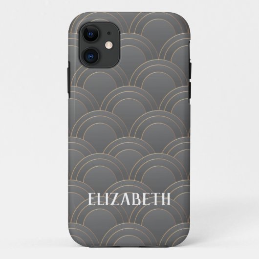 Art Deco Gold Grey Name Aangepast Case-Mate iPhone Case (Achterkant)