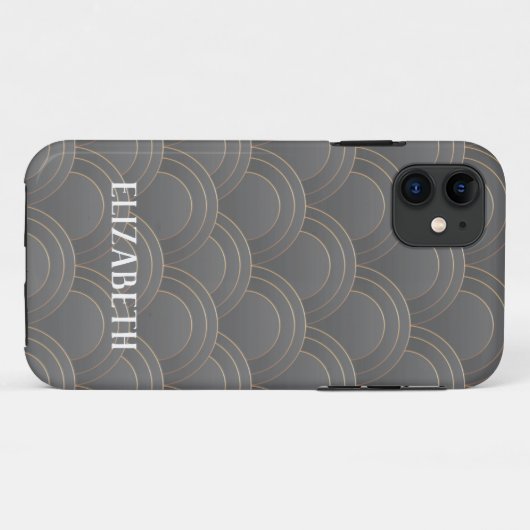 Art Deco Gold Grey Name Aangepast Case-Mate iPhone Case (Achterkant (horizontaal))