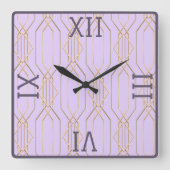 Art Deco Gold, Lavender & Plum Square-wandklok Vierkante Klok (Voorkant)