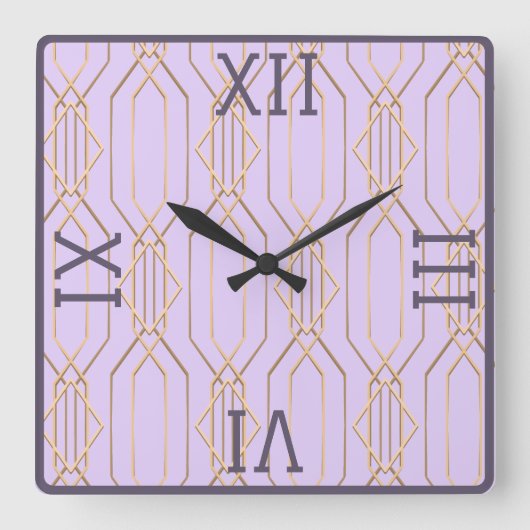 Art Deco Gold, Lavender & Plum Square-wandklok Vierkante Klok (Voorkant)