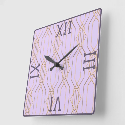 Art Deco Gold, Lavender & Plum Square-wandklok Vierkante Klok (Hoek)