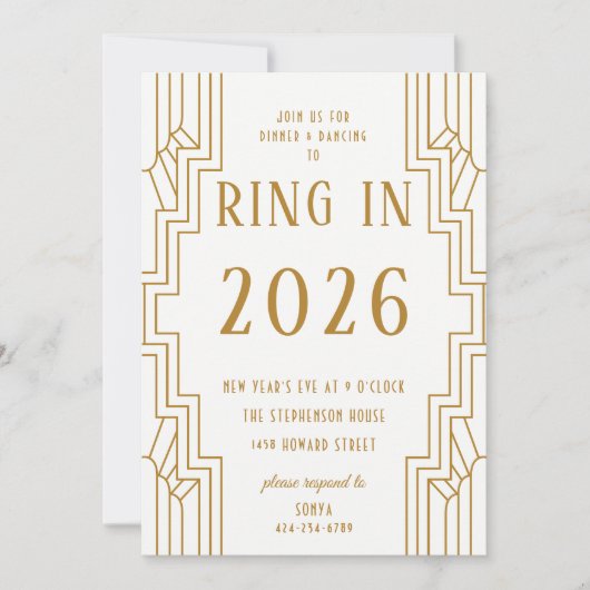 Art Deco Gold Lijst Nieuwjaarsfeest Kaart (Voorkant)