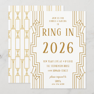 Art Deco Gold Lijst Nieuwjaarsfeest Kaart
