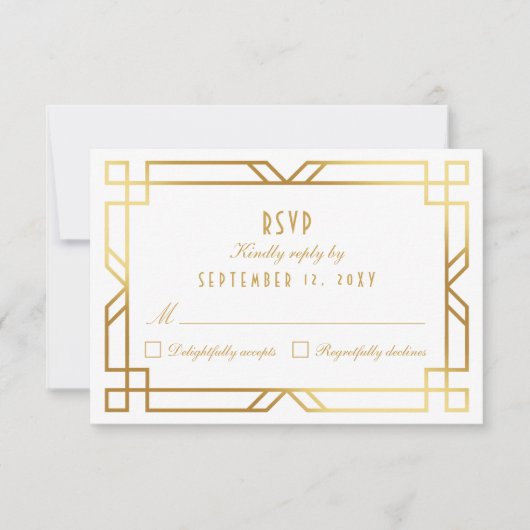 Art Deco  Gold Lijst RSVP-respons Kaart (Voorkant)