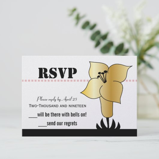 Art Deco Gold Lily Modern Typography Wedding Save The Date (Staand voorkant)