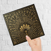 Art Deco Gold Lotus Black Geometric Pattern Tegeltje