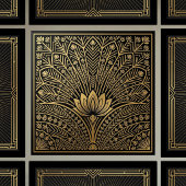 Art Deco Gold Lotus Black Geometric Pattern Tegeltje