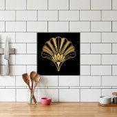 Art Deco Gold Lotus Fan Black Ceramic Tile Tegeltje