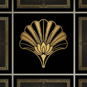 Art Deco Gold Lotus Fan Black Ceramic Tile Tegeltje