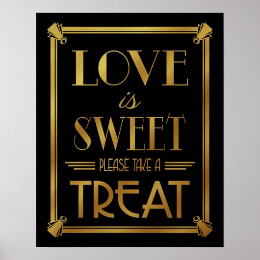 Art Deco GOLD LOVE IS SWEET B/G kleurverandering Poster (Voorkant)