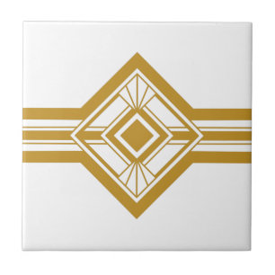 Art Deco Gold Mustard Yellow Geometric Border Tegeltje