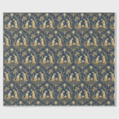 Art Deco Gold Nativity Pattern on Navy Cadeaupapier (Vlak)