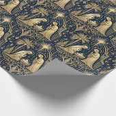 Art Deco Gold Nativity Pattern on Navy Cadeaupapier (Hoek)