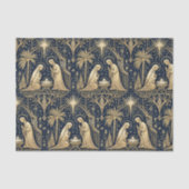 Art Deco Gold Nativity Pattern on Navy Tissuepapier (Voorkant)