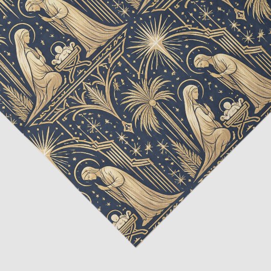 Art Deco Gold Nativity Pattern on Navy Tissuepapier (Detail)
