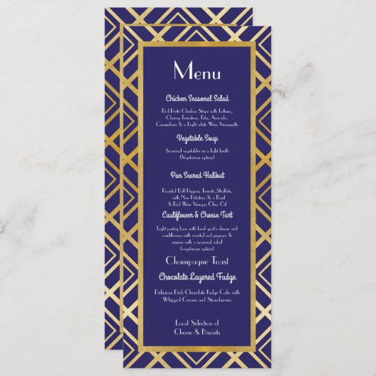 Art Deco Gold Navy Menu Wedding 1920 (Voorkant / Achterkant)