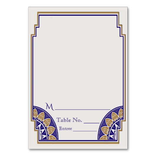 Art Deco Gold Navy Posh Place Card Kaart (Voorkant)