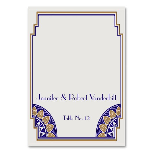 Art Deco Gold Navy Posh Place Card Kaart (Voorkant)