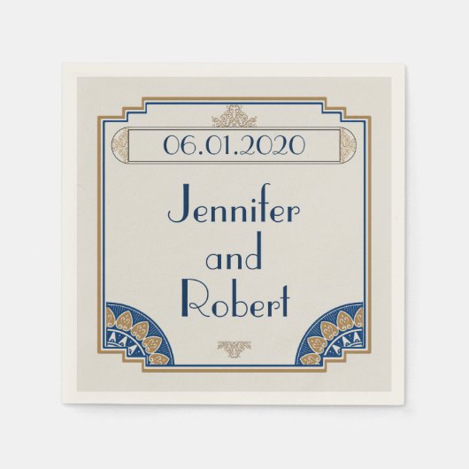 Art Deco Gold Navy Posh Trouwservet Servet (Voorkant)