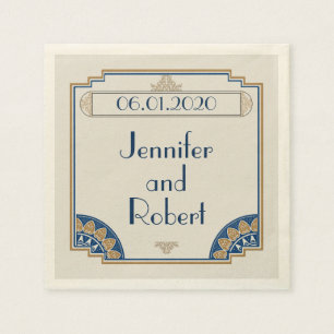 Art Deco Gold Navy Posh Trouwservet Servet