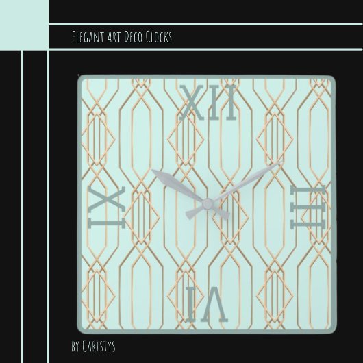 Art Deco Gold Pastel Blue Shades Square Wall klok