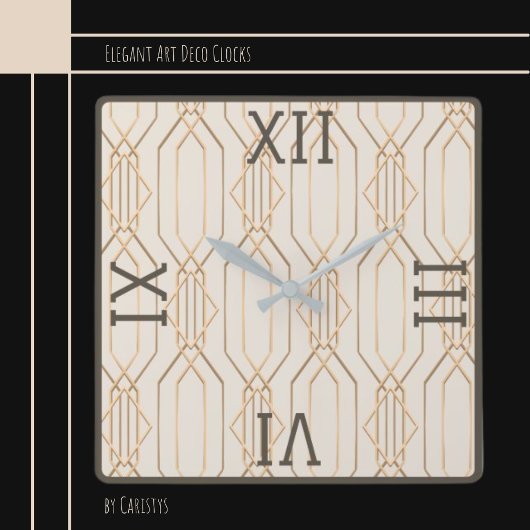 Art Deco Gold Pastel Dark Brown Square Wall klok