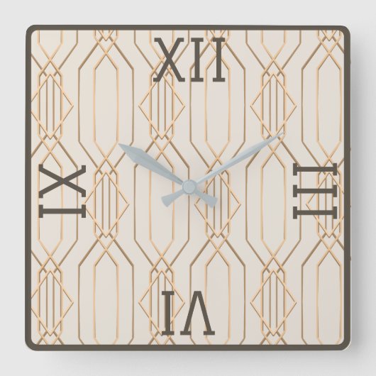 Art Deco Gold Pastel Dark Brown Square Wall klok (Voorkant)