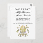 Art Deco Gold Plume Arabesque Aankondigingskaart (Voorkant / Achterkant)