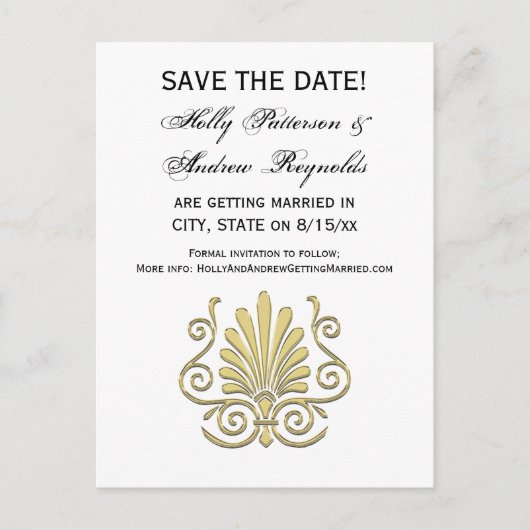 Art Deco Gold Plume Arabesque Aankondigingskaart (Voorkant)