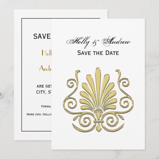  Art Deco Gold Plume Arabesque Kaart (Voorkant / Achterkant)