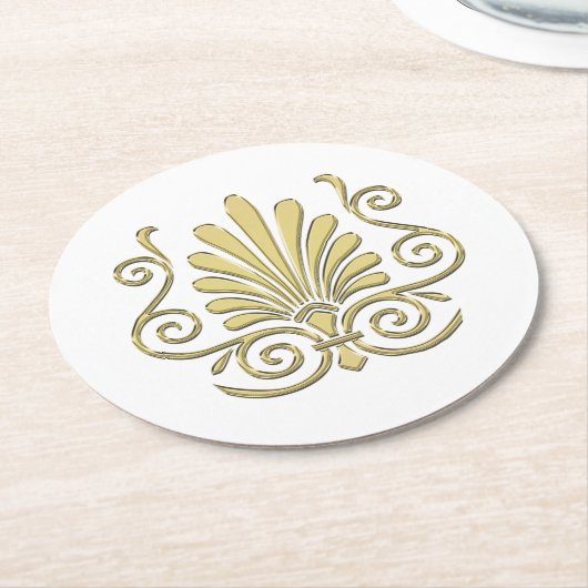  Art Deco Gold Plume Arabesque Ronde Kartonnen Onderzetter (Gebogen)