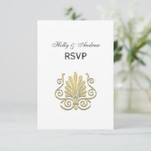 Art Deco Gold Plume Arabesque RSVP Kaartje (Staand voorkant)