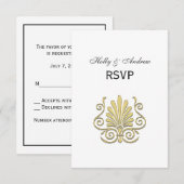 Art Deco Gold Plume Arabesque RSVP Kaartje (Voorkant / Achterkant)