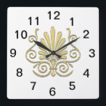 Art Deco Gold Plume Arabesque Vierkante Klok<br><div class="desc">Art Deco Gold Plume Arabesque Schone, elegante, stijlvolle, aanpasbare partijtjes met een romantisch design, een gouden deco-pluim/kunstdeco-fan van arabesque vormend design. Dit product maakt deel uit van een reeks van passende design die voor vele gelegenheden en gebeurtenissen gemakkelijk aanpasbaar zijn. Als je aparte RSVP-kaarten nodig hebt, kun je kiezen uit...</div>