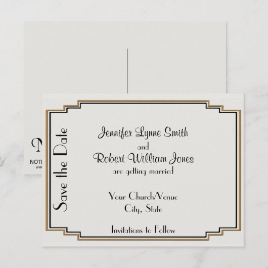 Art Deco Gold Posh Save the Date Briefkaart (Voorkant / Achterkant)
