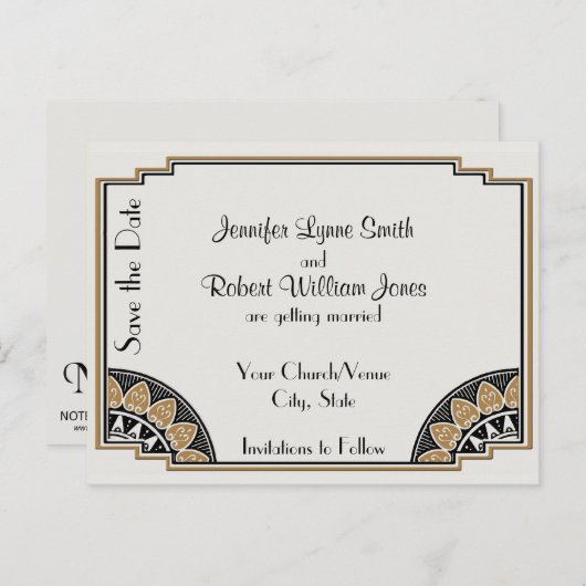 Art Deco Gold Posh Save the Date Briefkaart (Voorkant / Achterkant)