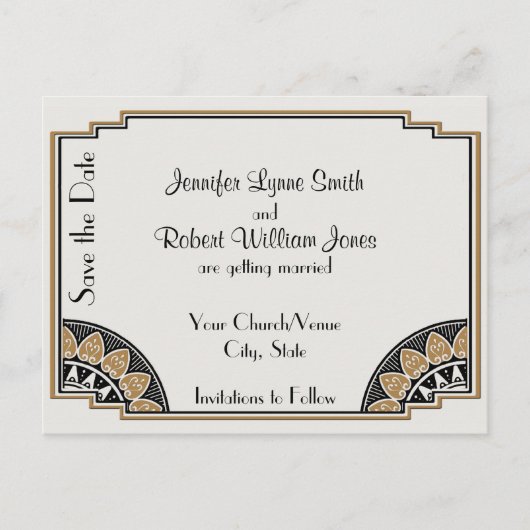 Art Deco Gold Posh Save the Date Briefkaart (Voorkant)