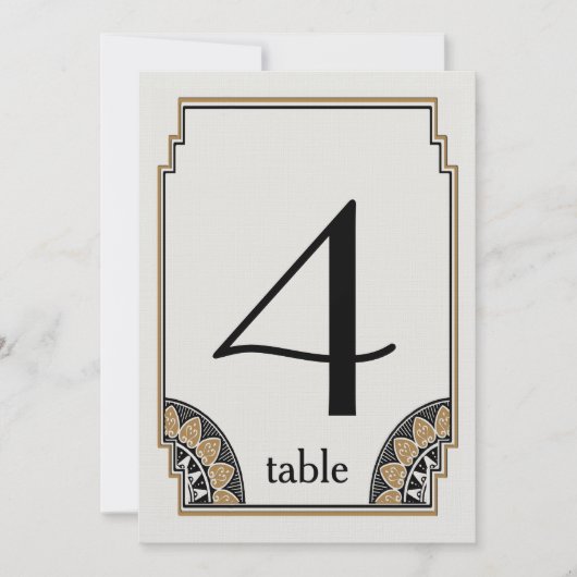 Art Deco Gold Posh Tabel Nummer 4 Kaart (Voorkant)