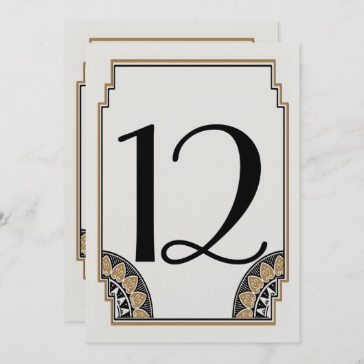 Art Deco Gold Posh Table Number 12 Kaart (Voorkant / Achterkant)