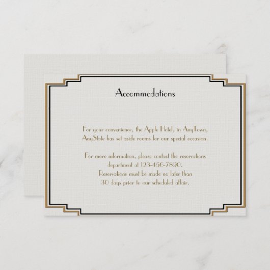 Art Deco Gold Posh Wedding Insert Informatiekaartje (Voorkant / Achterkant)
