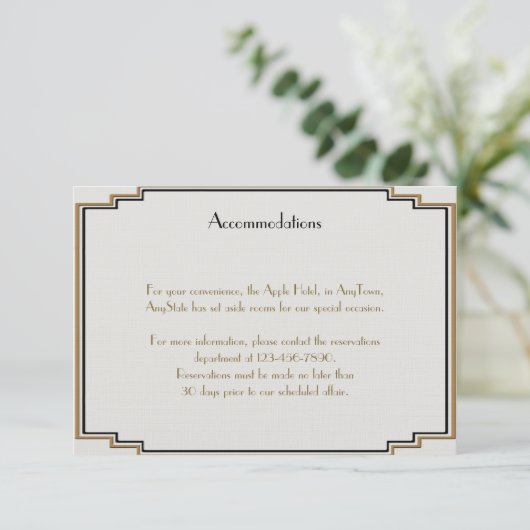 Art Deco Gold Posh Wedding Insert Informatiekaartje (Staand voorkant)