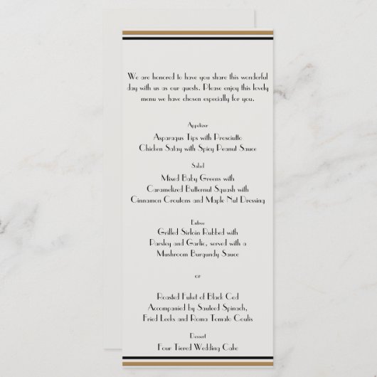 Art Deco Gold Posh Wedding Menu (Voorkant / Achterkant)