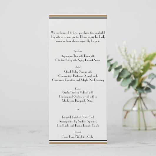 Art Deco Gold Posh Wedding Menu (Staand voorkant)