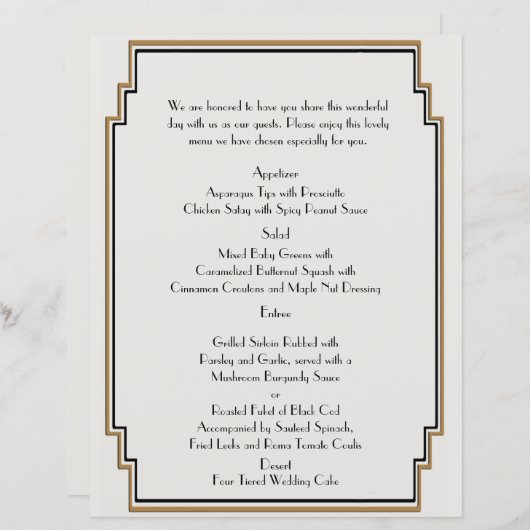 Art Deco Gold Posh Wedding Menu (Voorkant / Achterkant)