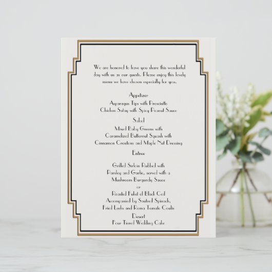 Art Deco Gold Posh Wedding Menu (Staand voorkant)