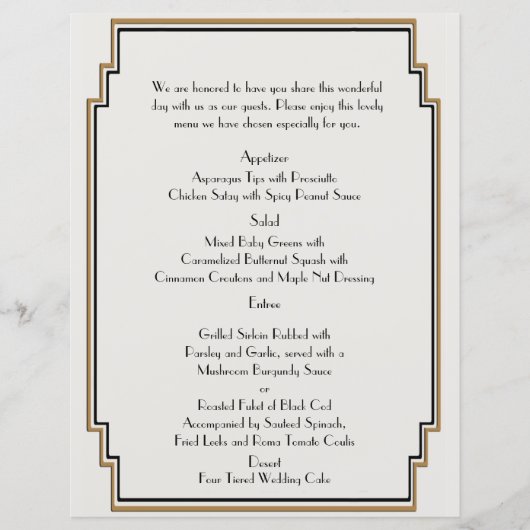 Art Deco Gold Posh Wedding Menu (Voorkant)