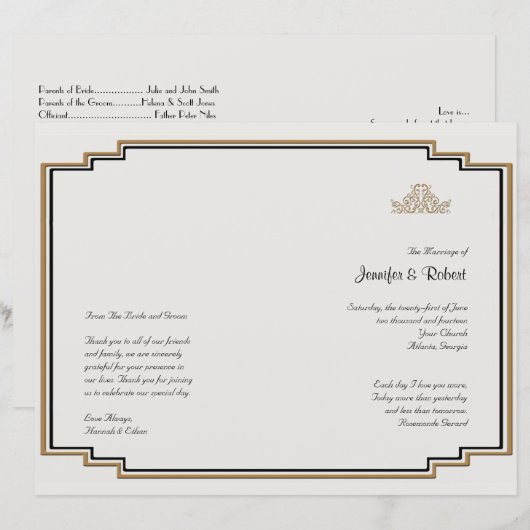 Art Deco Gold Posh Wedding Programme (Voorkant / Achterkant)