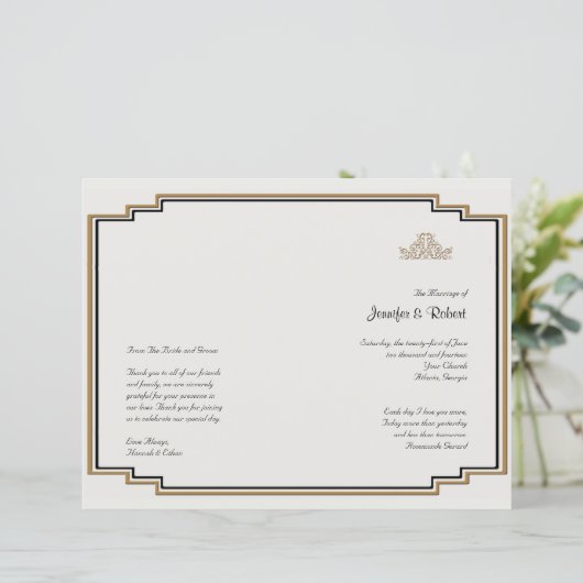 Art Deco Gold Posh Wedding Programme (Staand voorkant)